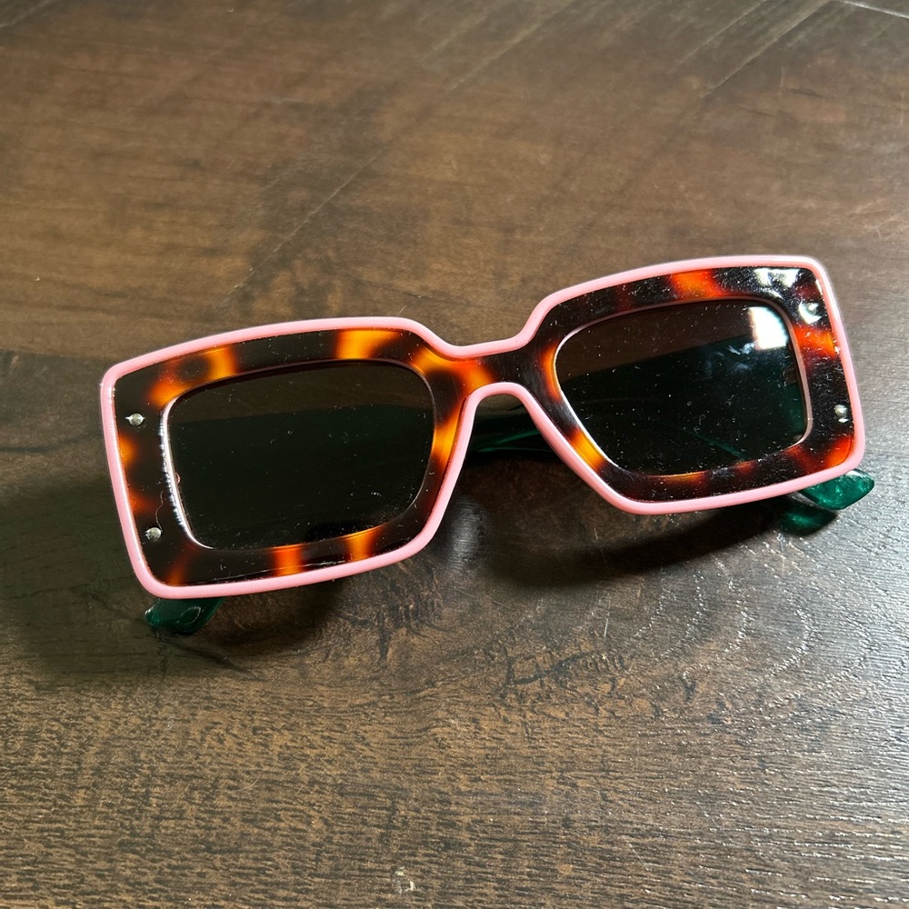 Pink-Trim Tortoiseshell Sunglasses